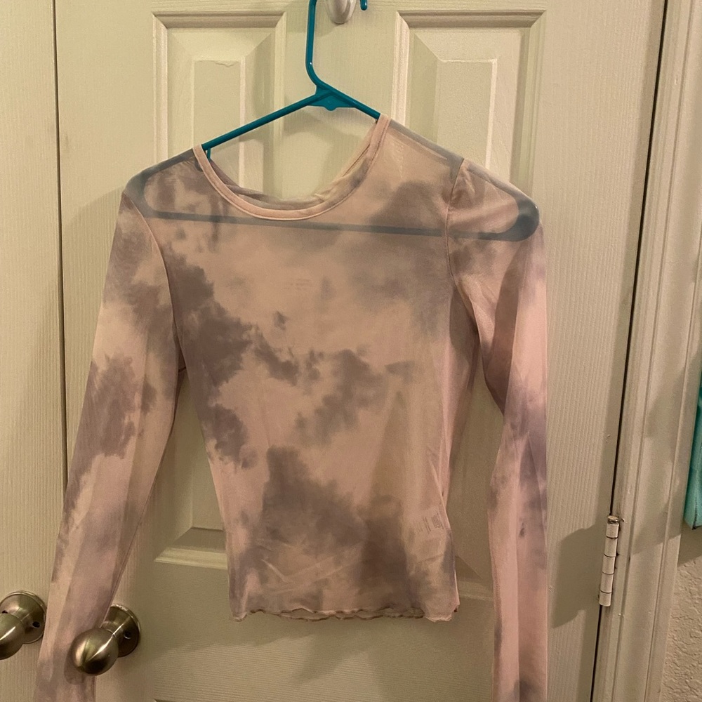 Pink and grey sheer crop top from Love, fire
